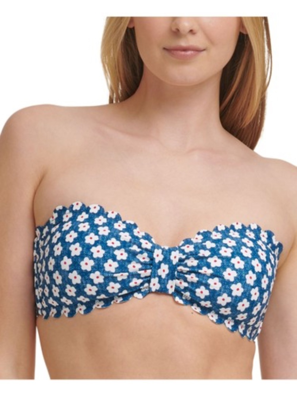 Tommy Hilfiger Women's Bikini Top Blue Size XS Scalloped Bandeau